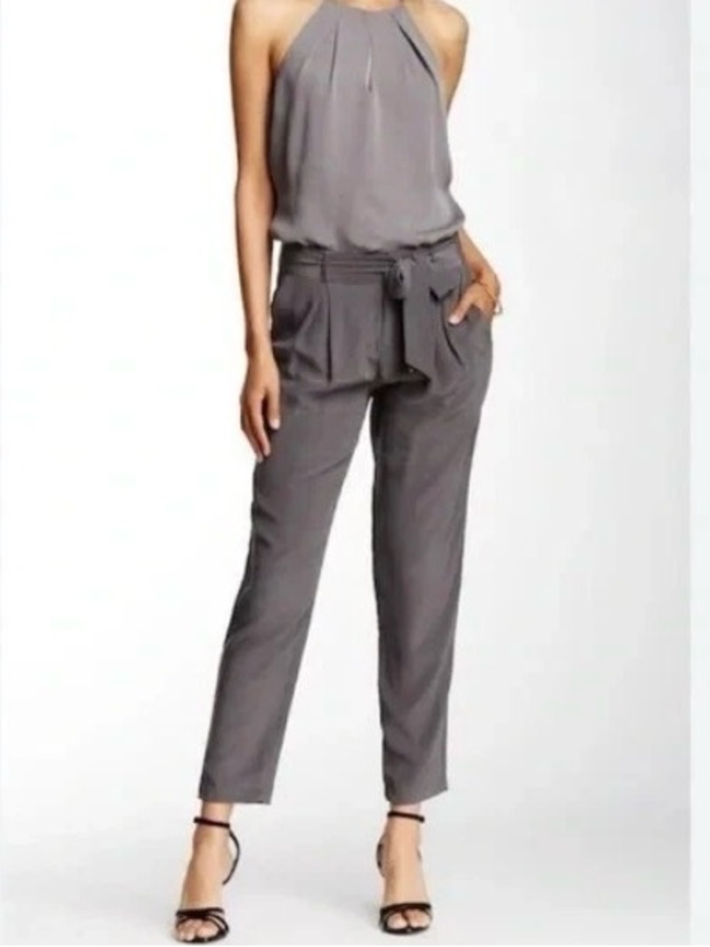 JOIE 100% Silk Tapered Ankle Pants Black Size 6 Tie Waist Trouser EUC